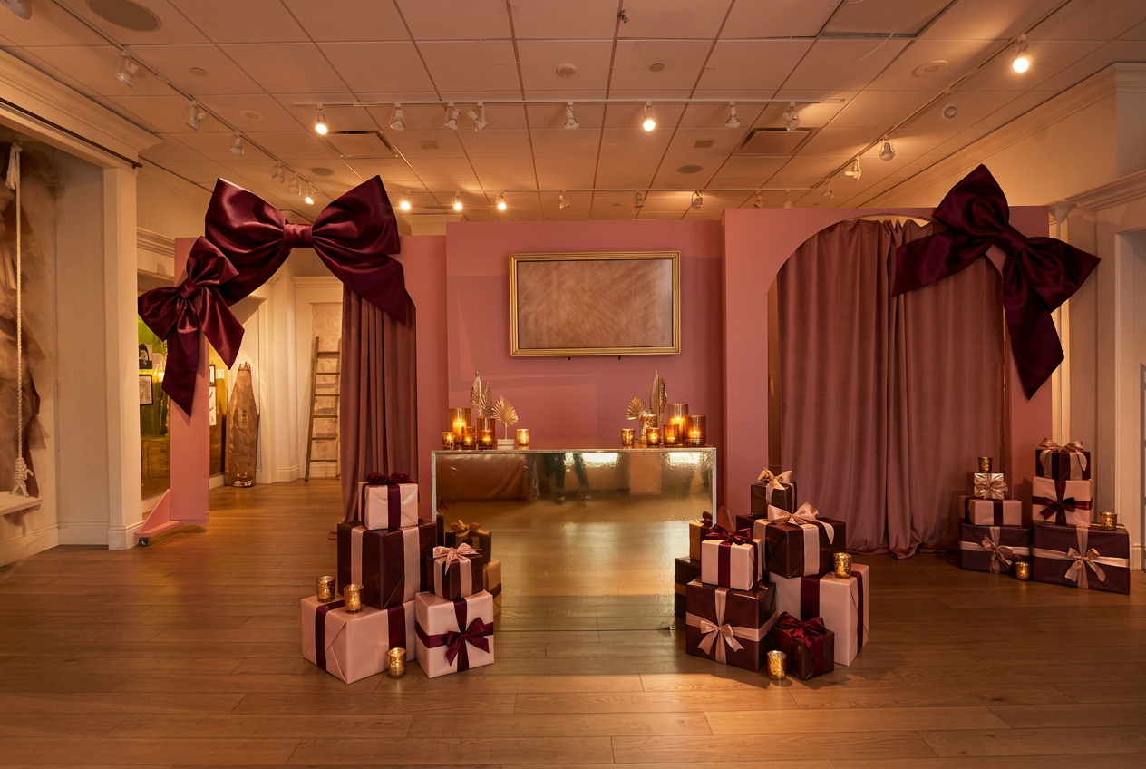 Pink Arches installation — AI-styled holiday concept