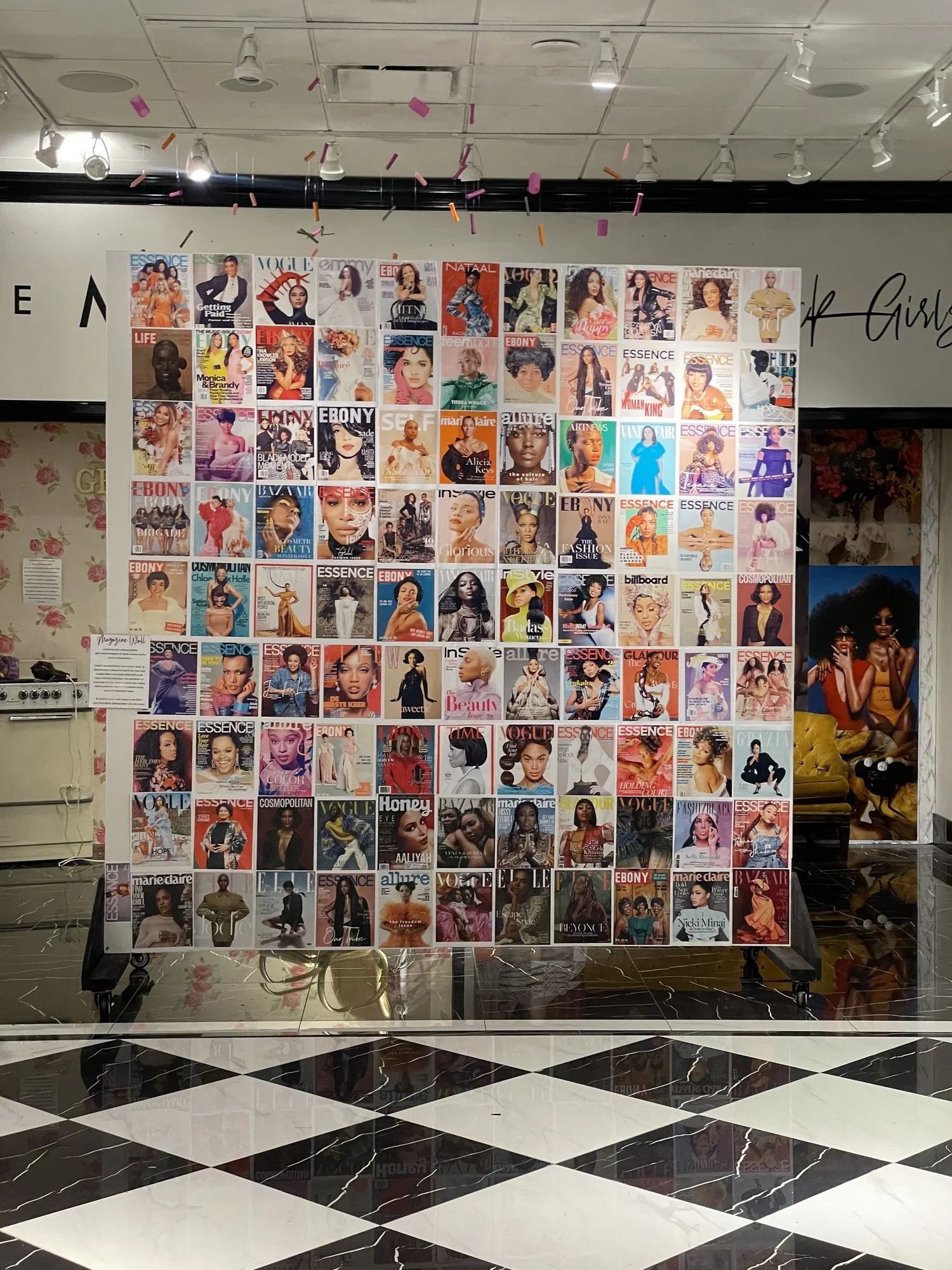 Portrait gallery with a checkerboard floor